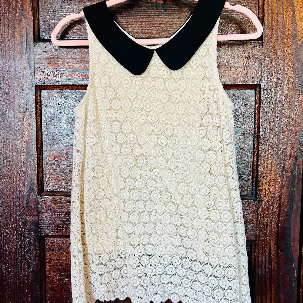 Lili's Closet Anthropologie Delancey Cream Lace Tank Black Collar Size Small